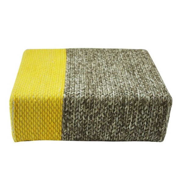GFURN Ira - Handmade Wool Braided Square Pouf | Natural/Vibrant Yellow | 90x90x30cm
