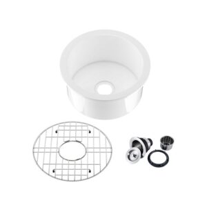 KIBI USA K2-S19RO Crater 18 1/2 Inch Fireclay Farmhouse Undermount Kitchen Sink with Bottom Grid and Strainer - White