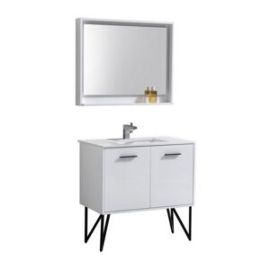 Kubebath KB36GW Bosco 36 Inch Modern Bathroom Vanity with Quartz Countertop and Matching Mirror