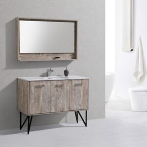 Kubebath KB48NW Bosco 48 Inch Modern Bathroom Vanity with Quartz Countertop and Matching Mirror