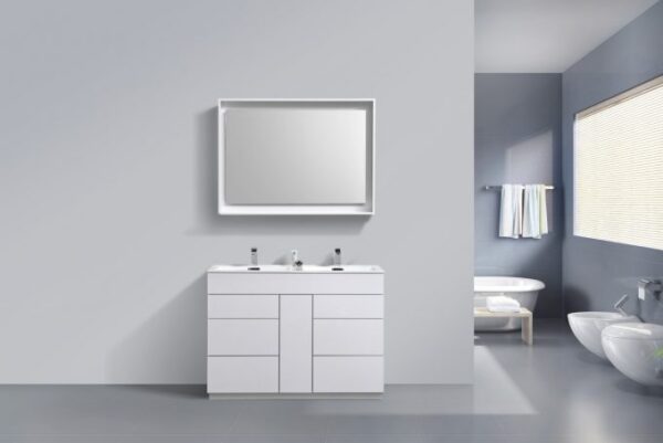 Kubebath KFM48D-GW Milano 48 Inch Double Sink High Glossy White  Modern Bathroom Vanity