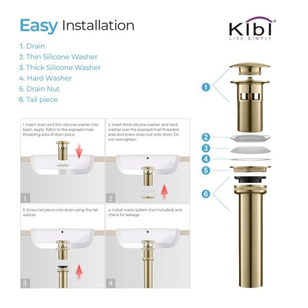 KIBI USA KPW100 2 5/8 Inch Pop Up Drain Stopper for Bathroom with Overflow