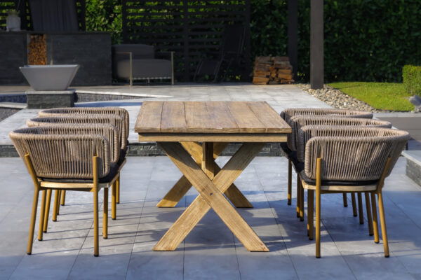 OUTSY Santino 7-Piece Outdoor Dining Set - Wood Table with 6 Wood, Aluminum, and Rope Chairs