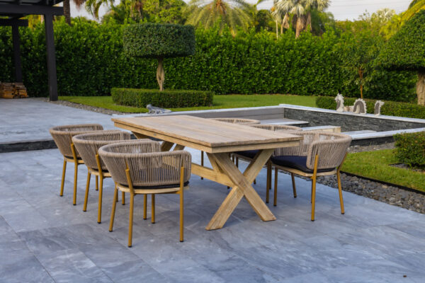 OUTSY Santino 7-Piece Outdoor Dining Set - Wood Table with 6 Wood, Aluminum, and Rope Chairs