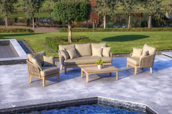 OUTSY Eve 4-Piece Outdoor and Backyard Wood, Aluminum and Rope Furniture Set