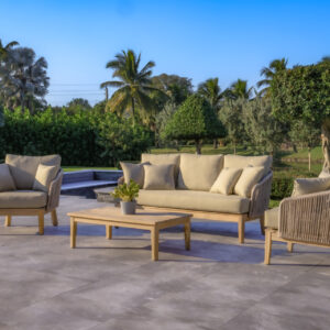 OUTSY Eve 4-Piece Outdoor and Backyard Wood, Aluminum and Rope Furniture Set