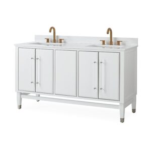 Chans Furniture Q164WT-60QT Bertone 60 Inch Bathroom Double Sink Vanity - White