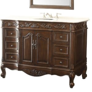 Chans Furniture CF-3882W-TK-42 Beckham 42 Inch Dark Brown Bathroom Sink Vanity, White Marble Countertop