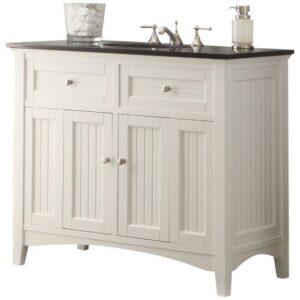 Chans Furniture GD-47532GT Thomasville 42 Inch White Bathroom Sink Vanity, Black Granite Countertop