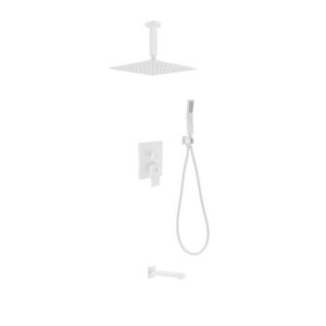 Kubebath KB CR300HHTF3V Aqua Piazza Shower Set with 12 Inch Ceiling Mount Square Rain Shower, Handheld and Tub Filler