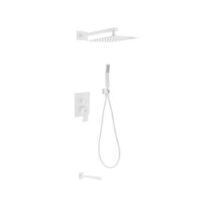 Kubebath KB WR300TFHH3V Aqua Piazza Shower Set with 12 Inch Square Rain Shower, Tub Filler and Handheld