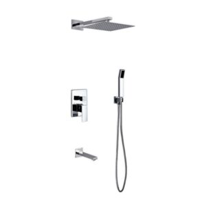 Kubebath KB WR300TFHH3V Aqua Piazza Shower Set with 12 Inch Square Rain Shower, Tub Filler and Handheld