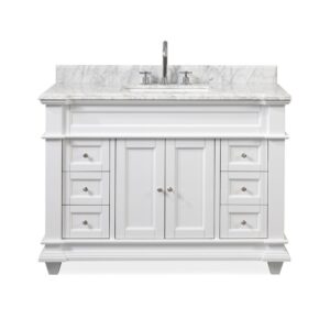 Chans Furniture ZK-1084W 48 Inch Italian Carrara Marble Top Kerianne Bathroom Sink Vanity Cabinet