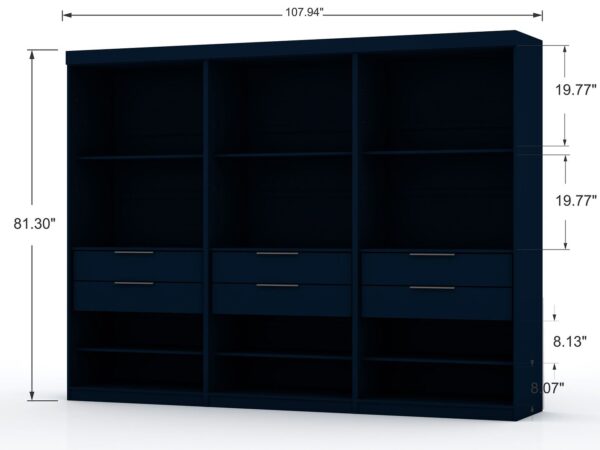 Manhattan Comfort Mulberry Open 3 Sectional Modem Wardrobe Closet with 6 Drawers - Set of 3 in Tatiana Midnight Blue