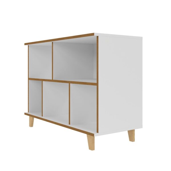 Manhattan Comfort Minetta 5-Shelf Mid-Century Low Bookcase in White