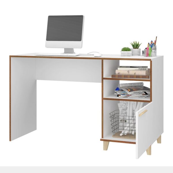 Manhattan Comfort Minetta 2-Shelf Mid-Century Office Desk in White