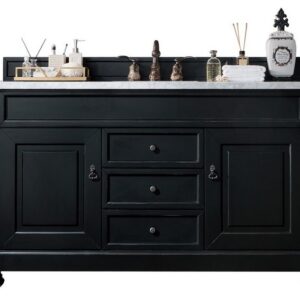 James Martin 147-114-5331-3CAR Brookfield 60 Inch Antique Black Single Vanity with 3 cm Carrara Marble Top