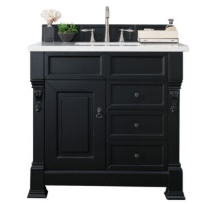 James Martin 147-114-5536-3CAR Brookfield 36 Inch Antique Black Single Vanity with Drawers with 3 cm Carrara Marble Top