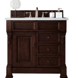 James Martin 147-114-5566-3AF Brookfield 36 Inch Burnished Mahogany Single Vanity with Drawers with 3 cm Arctic Fall Solid Surface Top