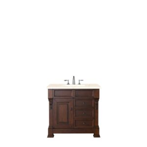 James Martin 147-114-5586-3EMR Brookfield 36 Inch Warm Cherry Single Vanity with 3 CM Eternal Marfil Quartz Top