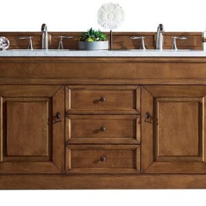 James Martin 147-114-5671-3EJP Brookfield 60 Inch Country Oak Double Vanity with 3 cm Eternal Jasmine Pearl Quartz Top with Sink