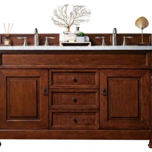 James Martin 147-114-5681-3AF Brookfield 60 Inch Warm Cherry Double Vanity with 3 cm Arctic Fall Solid Surface Top