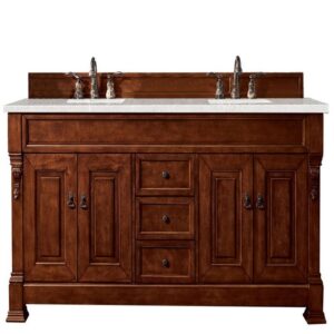 James Martin 147-114-5781-3ESR Brookfield 72 Inch Warm Cherry Double Vanity with 3 CM Eternal Serena Quartz Top