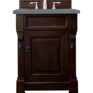 James Martin 147-114-V26-BNM-3CBL Brookfield 26 Inch Single Vanity Cabinet with Cala Blue Quartz Top - Burnished Mahogany