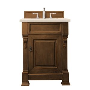 James Martin 147-114-V26-COK-3EMR Brookfield 26 Inch Country Oak Single Vanity with 3 CM Eternal Marfil Quartz Top