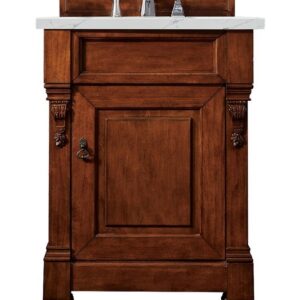 James Martin 147-114-V26-WCH-3ENC Brookfield 26 Inch Single Vanity Cabinet with Ethereal Noctis Quartz Top - Warm Cherry