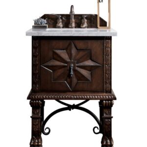 James Martin 150-V26-ANW-3AF Balmoral 26 Inch Single Vanity Cabinet in Antique Walnut with 3 cm Arctic Fall Solid Surface Top