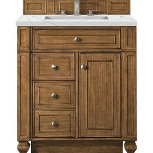 James Martin 157-V30-SBR-3ENC Bristol 30 Inch Single Vanity Cabinet with Ethereal Noctis Quartz Top - Saddle Brown