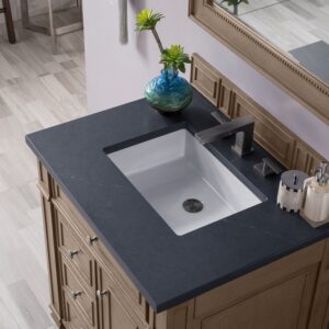 James Martin 157-V30-WW-3CSP Bristol 30 Inch Single Vanity in Whitewashed Walnut with 3 cm Charcoal Soapstone Quartz Top with Sink