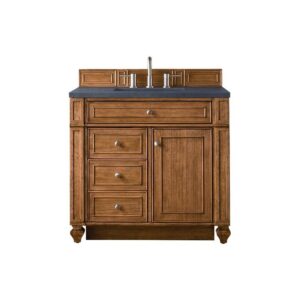 James Martin 157-V36-SBR-3CSP Bristol 36 Inch Single Vanity in Saddle Brown with 3 CM Charcoal Soapstone Quartz Top