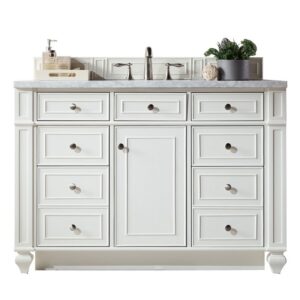 James Martin 157-V48-BW-3CAR Bristol 48 Inch Single Vanity in Bright White with 3 cm Carrara Marble Top