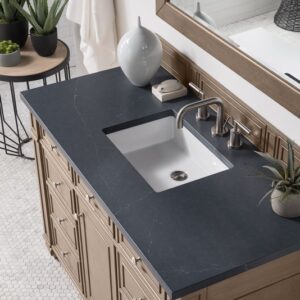 James Martin 157-V48-WW-3CSP Bristol 48 Inch Single Vanity in Whitewashed Walnut with 3 cm Charcoal Soapstone Quartz Top with Sink