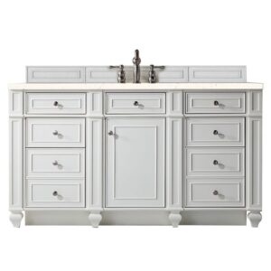 James Martin 157-V60S-BW-3EMR Bristol 60 Inch Single Vanity in Bright White with 3 CM Eternal Marfil Quartz Top