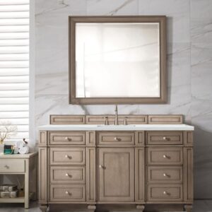 James Martin 157-V60S-WW-3ENC Bristol 60 Inch Single Vanity Cabinet with Ethereal Noctis Quartz Top - Whitewashed Walnut