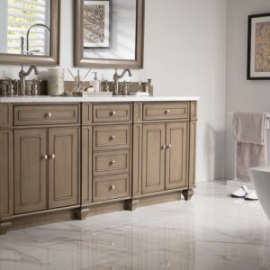 James Martin 157-V72-WW-3AF Bristol 72 Inch Double Vanity in Whitewashed Walnut with 3 cm Arctic Fall Solid Surface Top