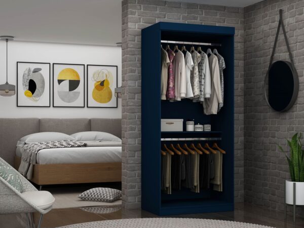Manhattan Comfort Mulberry 35.9 Open Double Hanging Modern Wardrobe Closet with 2 Hanging Rods in Tatiana Midnight Blue