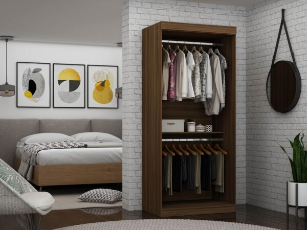 Manhattan Comfort Mulberry 35.9 Open Double Hanging Modern Wardrobe Closet with 2 Hanging Rods in Brown