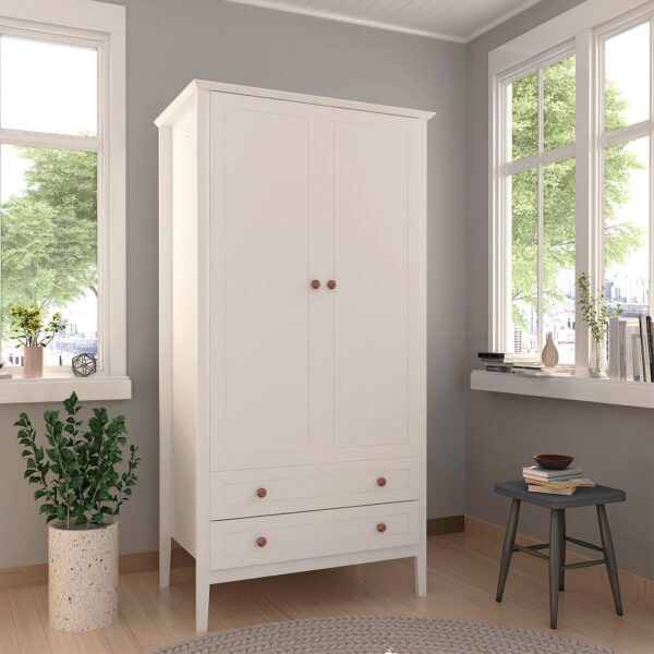Manhattan Comfort Crown Full Wardrobe with Hanging and 2 Drawers in White