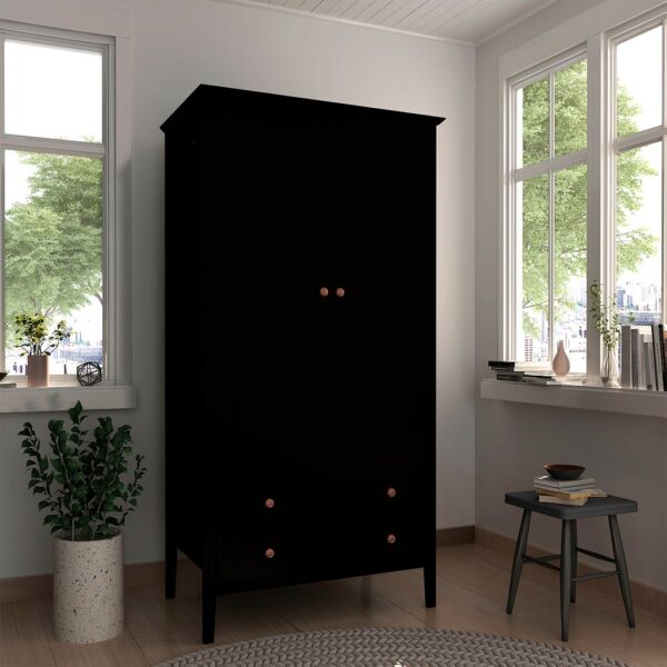 Manhattan Comfort Crown Full Wardrobe with Hanging and 2 Drawers in Black