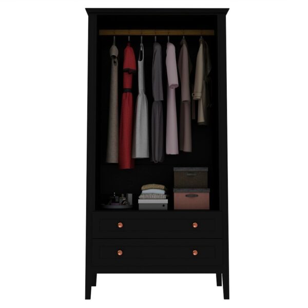 Manhattan Comfort Crown Full Wardrobe with Hanging and 2 Drawers in Black