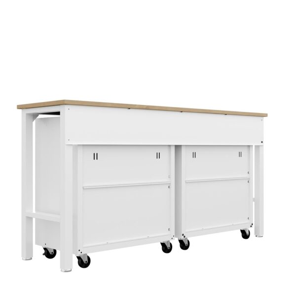 Manhattan Comfort 3-Piece Fortress Mobile Space-Saving Steel Garage Cabinet and Worktable 3.0 in White