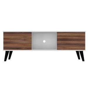 Manhattan Comfort Doyers 53.15 Mid-Century Modern TV Stand in White and Nut Brown