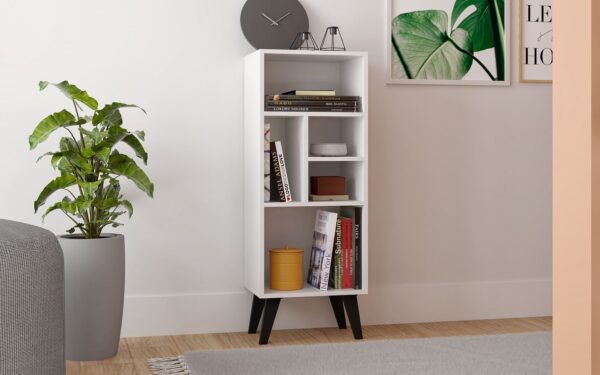 Manhattan Comfort Warren Mid-High Bookcase 2.0 with 5 Shelves in White with Black Feet