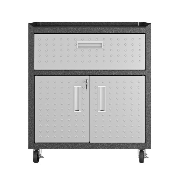 Manhattan Comfort 3-Piece Fortress Mobile Space-Saving Steel Garage Cabinet and Worktable 4.0 in Grey