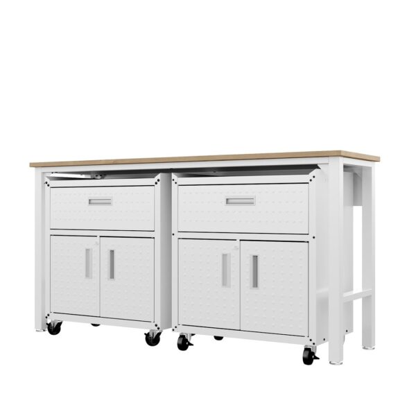 Manhattan Comfort 3-Piece Fortress Mobile Space-Saving Steel Garage Cabinet and Worktable 4.0 in White