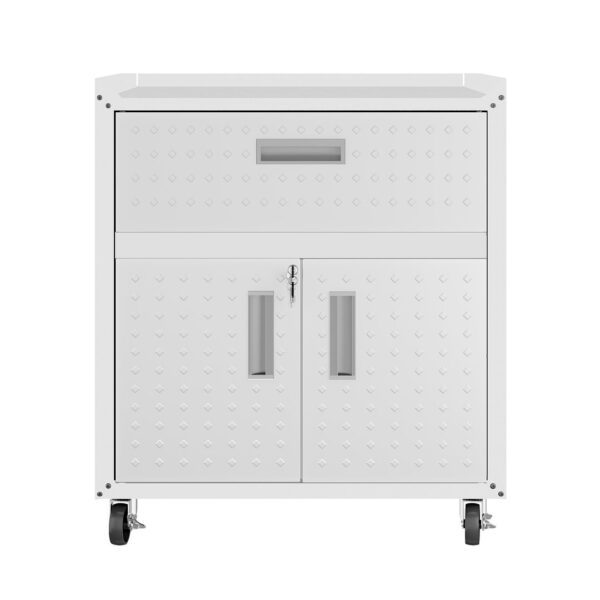 Manhattan Comfort 3-Piece Fortress Mobile Space-Saving Steel Garage Cabinet and Worktable 5.0 in White